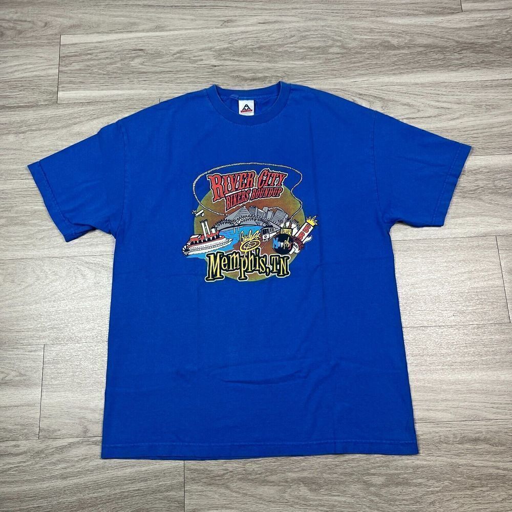 Vintage Shirt Mens Extra Large Blue Memphis River City Bikers 90s Graphic